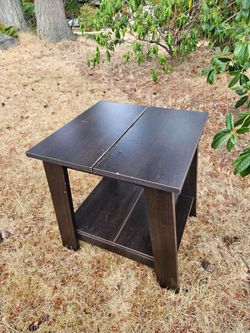 Dark Brown Wood End Table with Lower Shelf