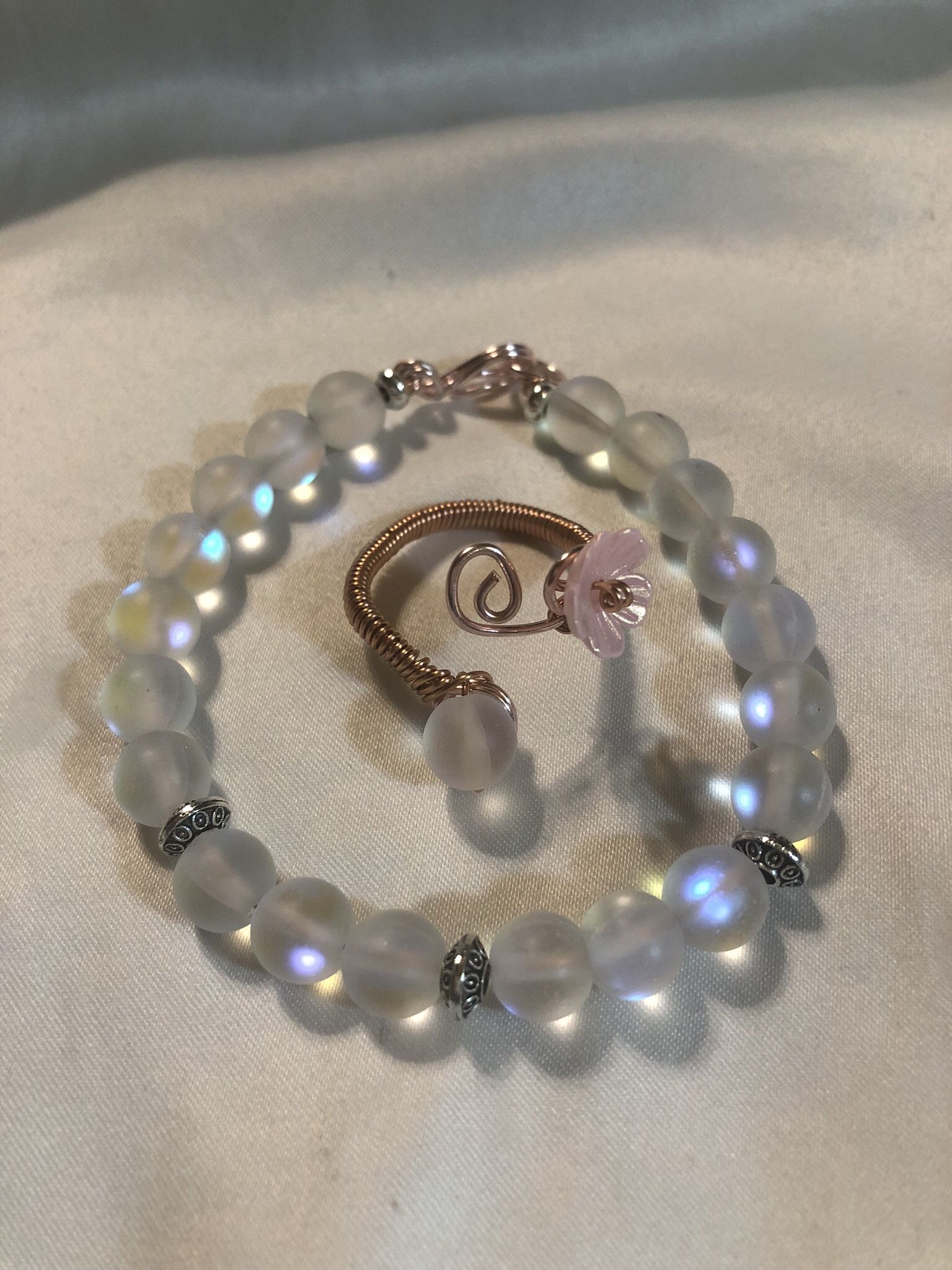 Crystal Mystic Aura Copper Wired Bracelet And Adjustable Ring Set