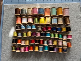 Lot of 67 Wooden Sewing Thread Spools