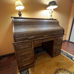 Vintage Solid Oak Roll Top Desk