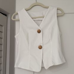 Elegant White Sleeveless Top with Button Detail