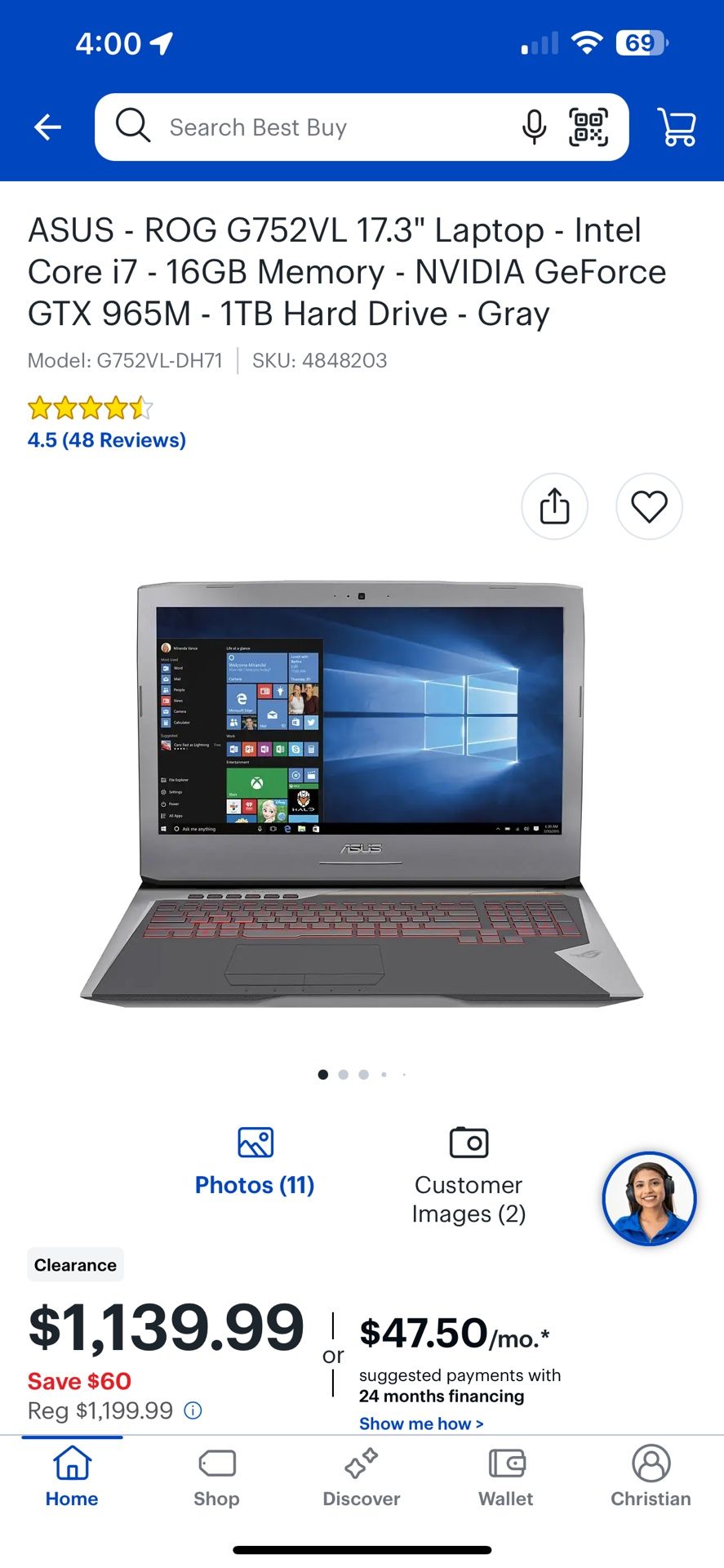 ASUS - ROG G752VL 17.3" Laptop - Intel Core i7 - 24GB Memory - NVIDIA GeForce GTX 965M - 237GbHard Drive - Gray