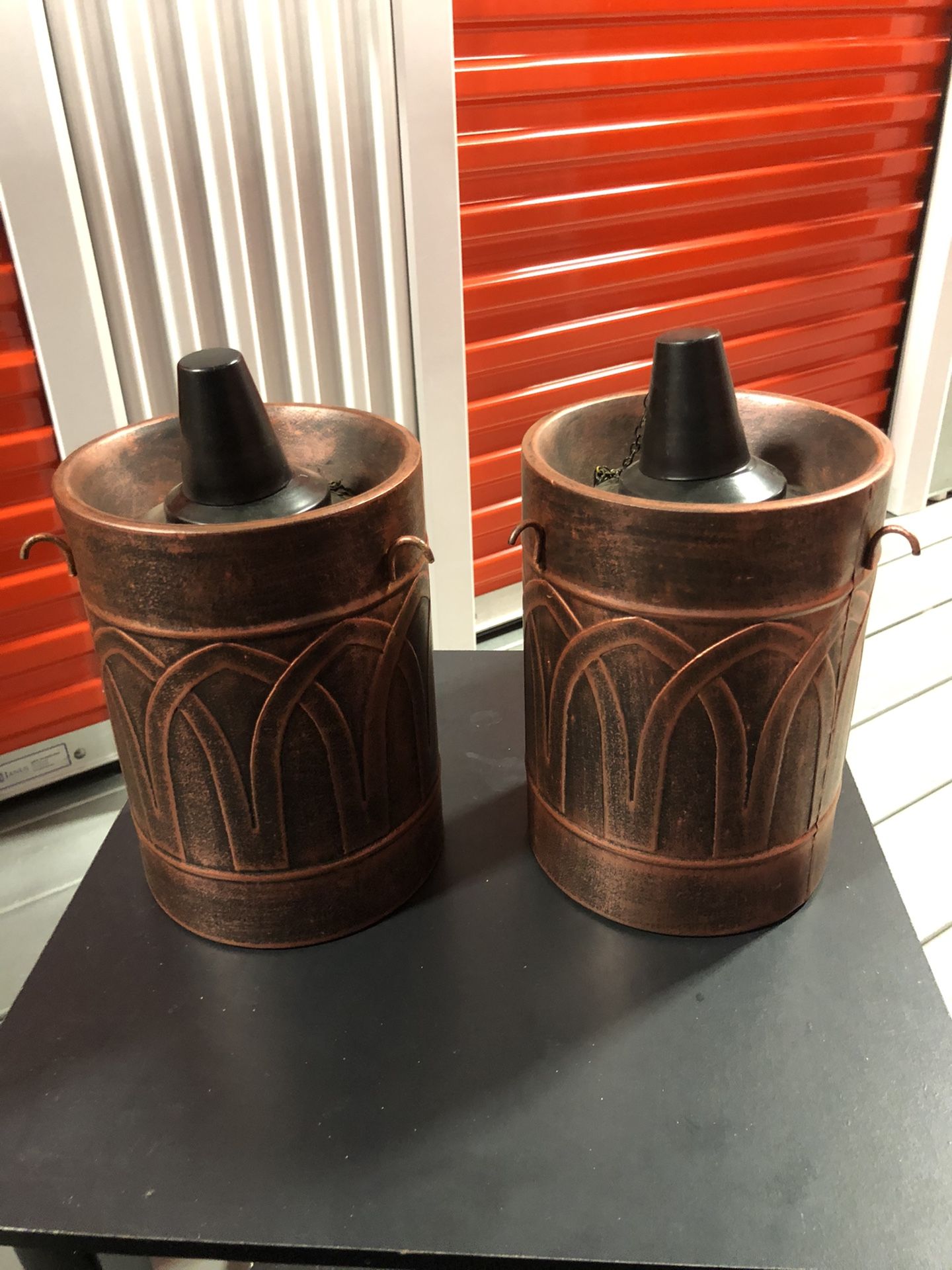 Two Decorative, Metal Citronella Candle Holders