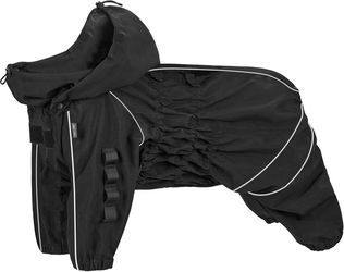 Dog Raincoat with Hood for Medium Large Dogs, Waterproof & Reflective- Black