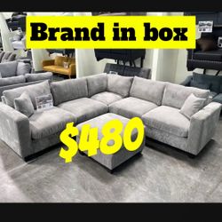 New! Plush Sectional, Soft Grey Sectional, Sectionals, Sofa, Couch, Sectional And Ottoman, Living Room Sofa, Corduroy Sofa, Upholstered Sofa Couch. 