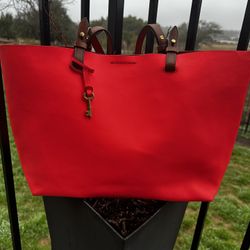 Fossil Neon coral Rachel Tote With Pouch