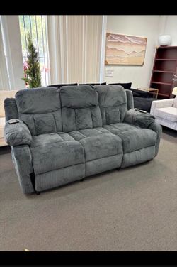 Brand New Dark Gray Plush 3 Seater Power Reclining Sofa