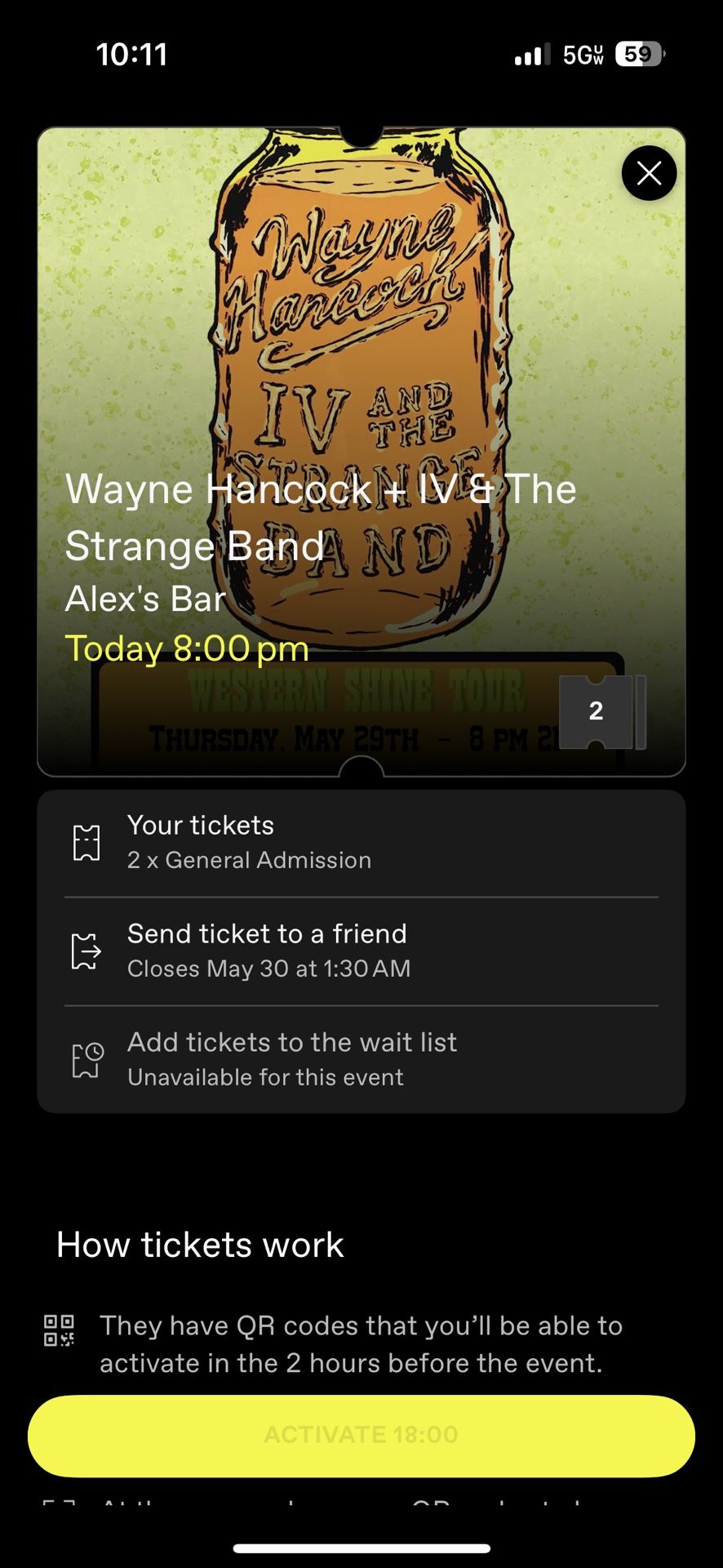 2 Tickets To Hank 4 and Wayne the Train Hancock