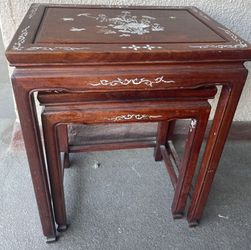 Mahogany/rosewood mother-of-pearl inlaid two-layer nesting  table set 