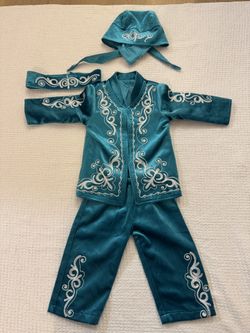 Central Asian Kazakh Kyrgyz Boys Velvet Costume with Hat – 1–2 Years Tusau Keser
