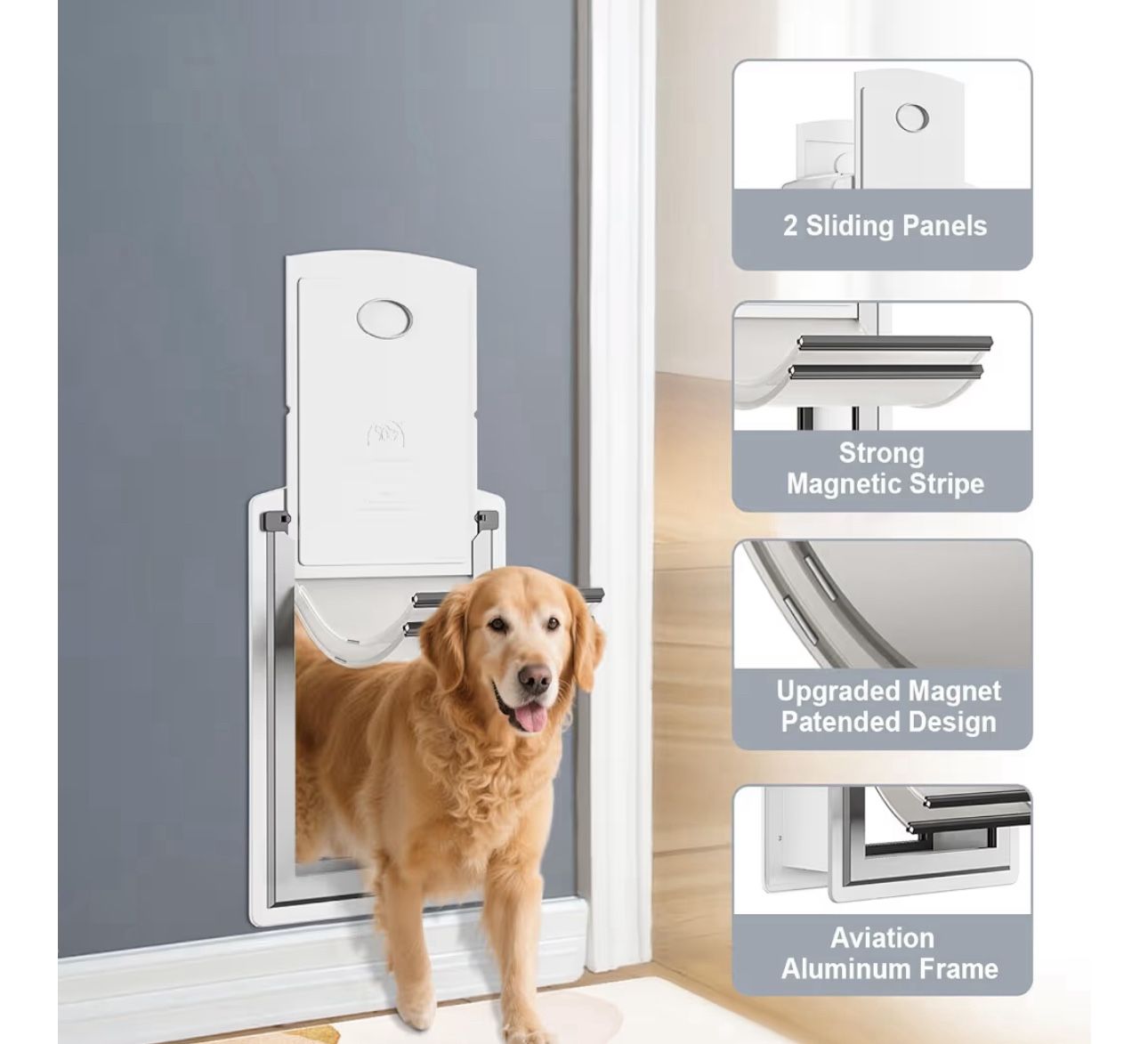 Decor Max Large Dog Door for Wall, Doggie Door with Aluminum Frame, Telescoping Tunnel, Double Magnetic Flaps and Two Sliding Lock Panels