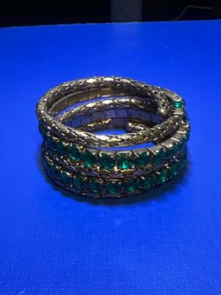 Gold-Tone Green Rhinestone Coil Bracelet