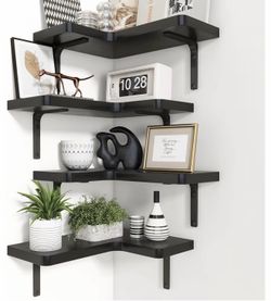 Set of 4 Black L-Shaped Corner Floating Shelves