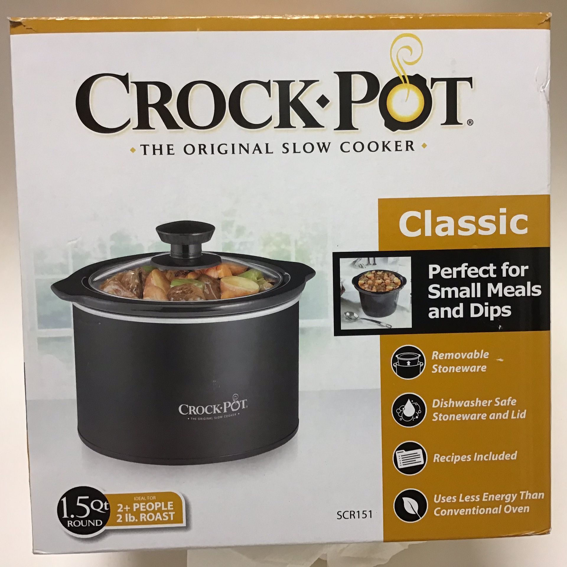 Classic Crock Pot, 1.5 Qt. Round 2+ People 2lb. Roast