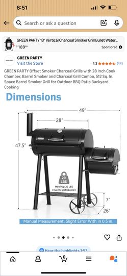 Offset Smoker Charcoal Grills with 28 Inch Cook Chamber