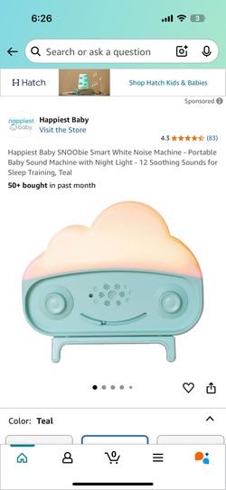 Happiest Baby SNOObie Smart White Noise Machine - Portable Baby Sound Machine with Night Light - 12 Soothing Sounds for Sleep Training, Teal