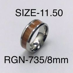 Stainless Steel Woodgrain Strip Ring Band: Size-11.50/RGN-735