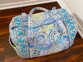 Travel Duffle Bag with a Light Blue and Green Paisley Pattern in Quilted Cotton