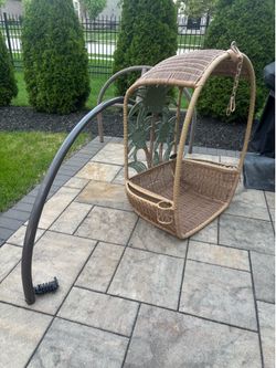 World Market Palm Outdoor Egg Chair w/ Stand and Cover