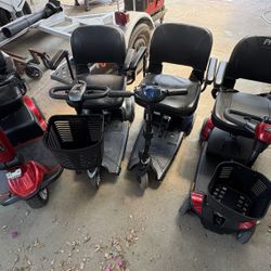 Three Pride Mobility Scooters, One New And Two Just Like New!