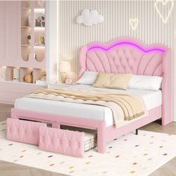 Queen size bed with LED lights