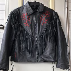 Ladies Leather Fringe Biker Jacket