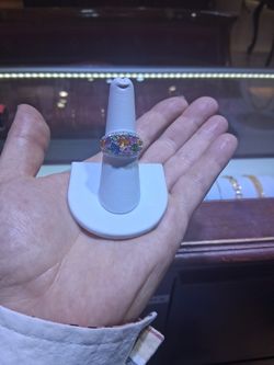 14k White Gold Multi Color Saphire Ring With Natural Diamonds