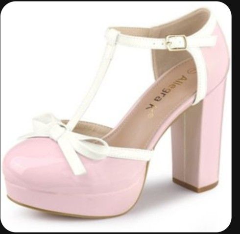 Pink T-Strap Chunky Heels