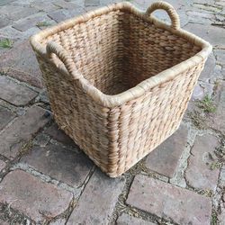 Vintage Woven Seagrass Wicker Basket With Handles
