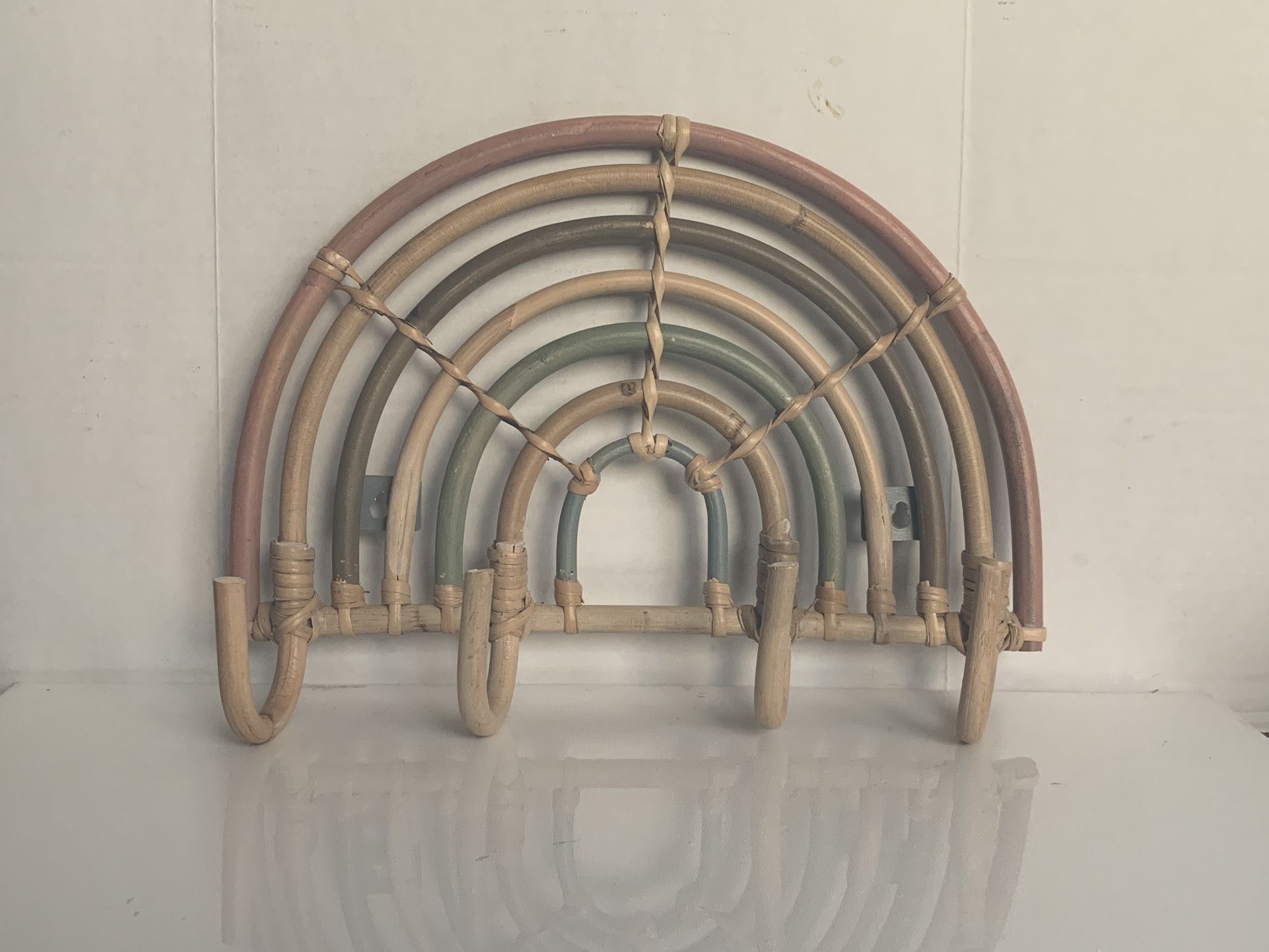 Quad Colored Boho Rattan Rainbow Coat Rack