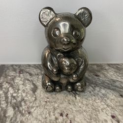 Vintage Leonard Teddy Bear Silver Plated Piggy Bank