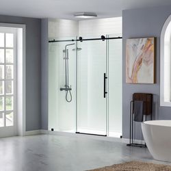 WOODBRIDGE Frameless Shower Doors 68-72" Width x76"Height with 3/8"(10mm) Clear Tempered Glass inMatte Black Finish,MSDC7276-MBL