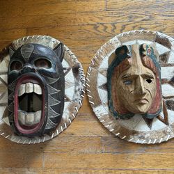 2 Wood Masks, $87.00 And 67.00