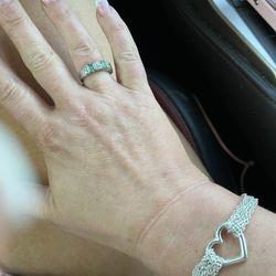 925 Solid Sterling Silver Open Heart Mesh Bracelet 