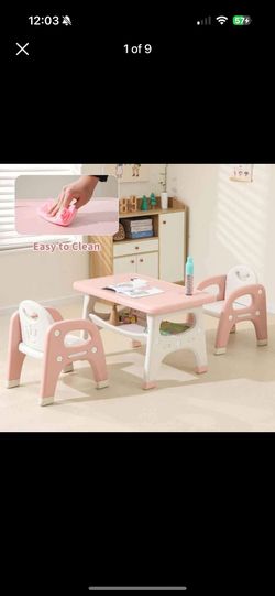 Kids Table and 2 Chairs Set, Large Built-in Storage, Montessori Toddlers Table and Chairs Set, Kids Activity Table for Drawing Dining Playing