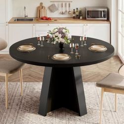 Laisnet 47" Round Dining Table, Modern Wood Kitchen Table for Dining Room, Black
