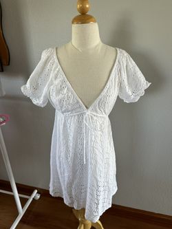 La Blanca Womens Eyelet Beach Cover Up Mini Dress White Size M