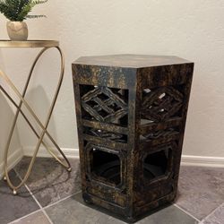 Carved wooden hexagon side table
