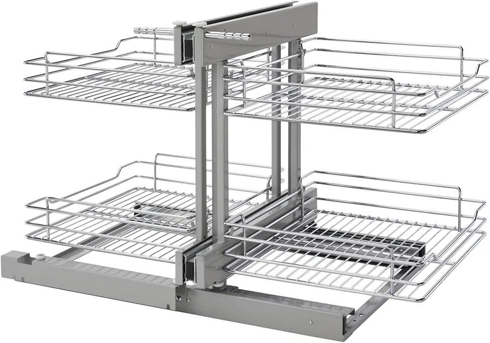 Rev-A-Shelf Dual Tier Pullout Shelf Organizer for Blind Corner Kitchen or Bathroom Cabinets with Soft-Close, 18", 4 Shelves, Chrome, 5PSP-18SC-CR