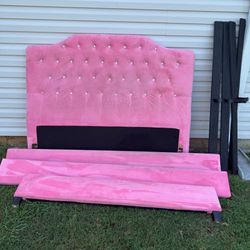 Pink Upholstered Bed with Crystal Tufted Headboard