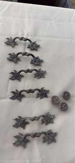Vintage Ornate Metal Drawer Pulls and Knobs Set