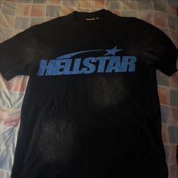 Hellstar black t-shirt with blue 'HELLSTAR' text and star graphic