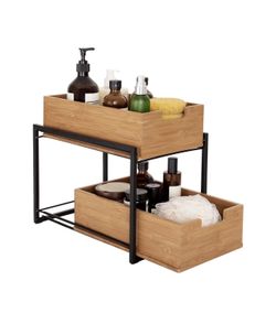 Seville Classics 2-Tier Bamboo Sliding Organizer Baskets SH