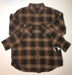 NWT Dockers MENS Button Down L/S Shirt Plaid LARGE Brown