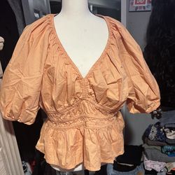 NWOT orange BoHo blouse