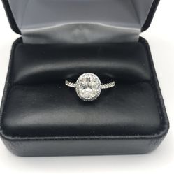 925 Sterling Silver 1.50CT MOISSANITE Oval Cut Halo Ladies Ring Size 6