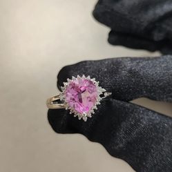 Silver Pink Sapphire Ring Size 7 