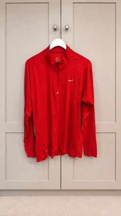 Nike Dri-FIT Women Red 1/4 Zip Mock Neck Long Sleeve Running Top Size L