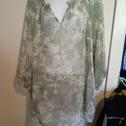 Women's 2x V-neck Sonoma Sheer Floral FairyCore Coquette Print Blouse