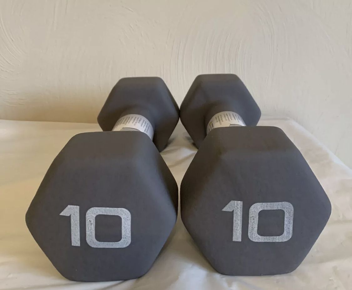 BRAND NEW!! 10LB Dumbbells Pair of Rubber Cap Neoprene Dumb Weights (20 Pounds TOTAL)